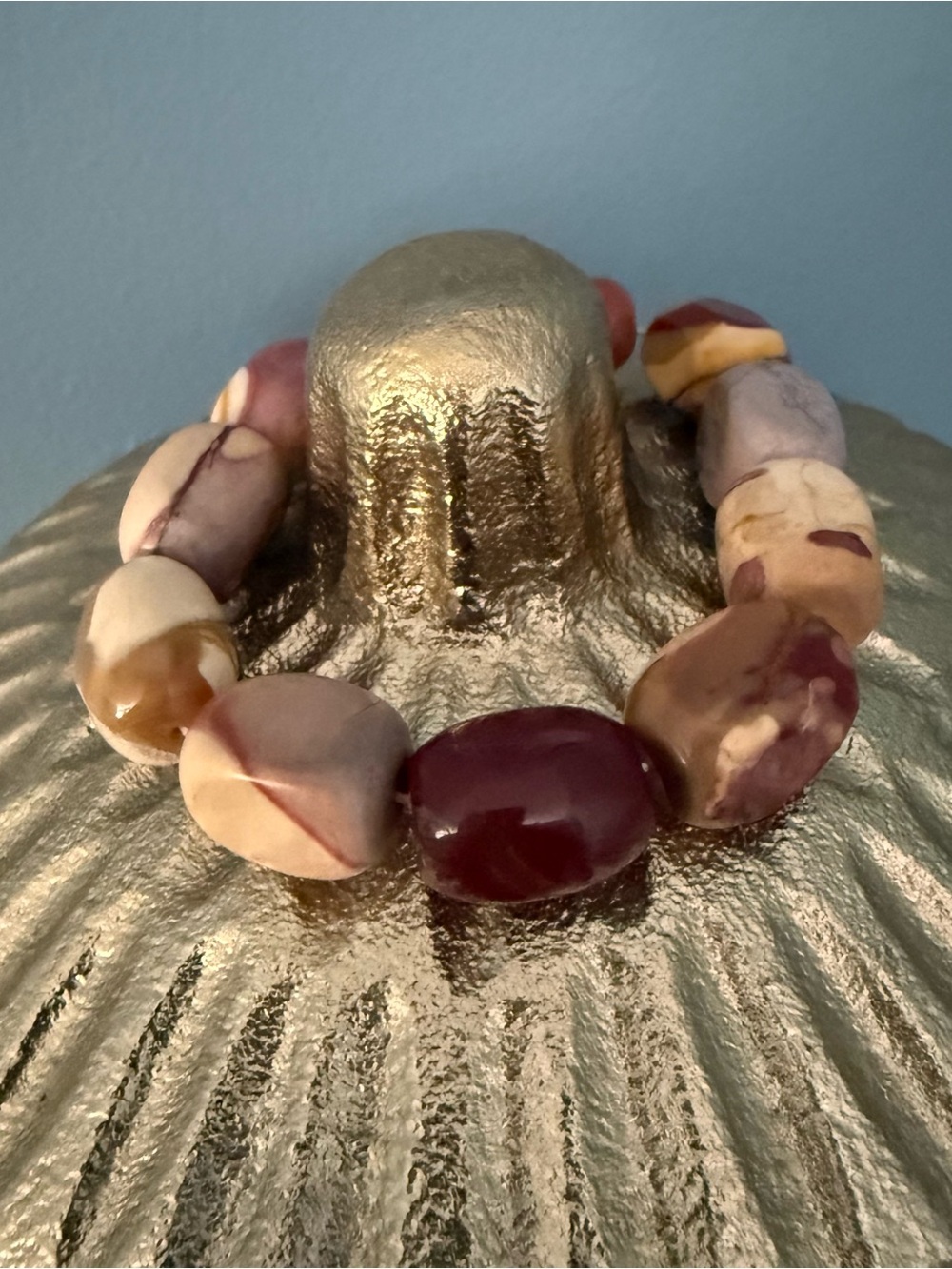 Handmade Mookaite Stretch Bracelet in Burgundy & Cream
